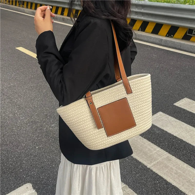 Large Capacity Beach Shoulder Bag Luxury Designer Wicker Rattan Straw Bags Weaving Women Tote Bags Ladies Travel Handbags
