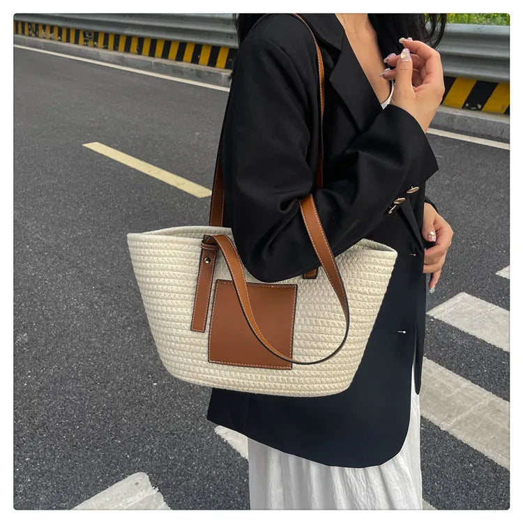 Large Capacity Beach Shoulder Bag Luxury Designer Wicker Rattan Straw Bags Weaving Women Tote Bags Ladies Travel Handbags
