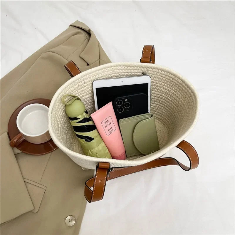 Large Capacity Beach Shoulder Bag Luxury Designer Wicker Rattan Straw Bags Weaving Women Tote Bags Ladies Travel Handbags