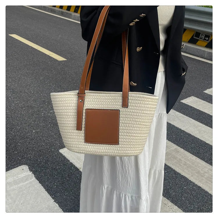 Large Capacity Beach Shoulder Bag Luxury Designer Wicker Rattan Straw Bags Weaving Women Tote Bags Ladies Travel Handbags