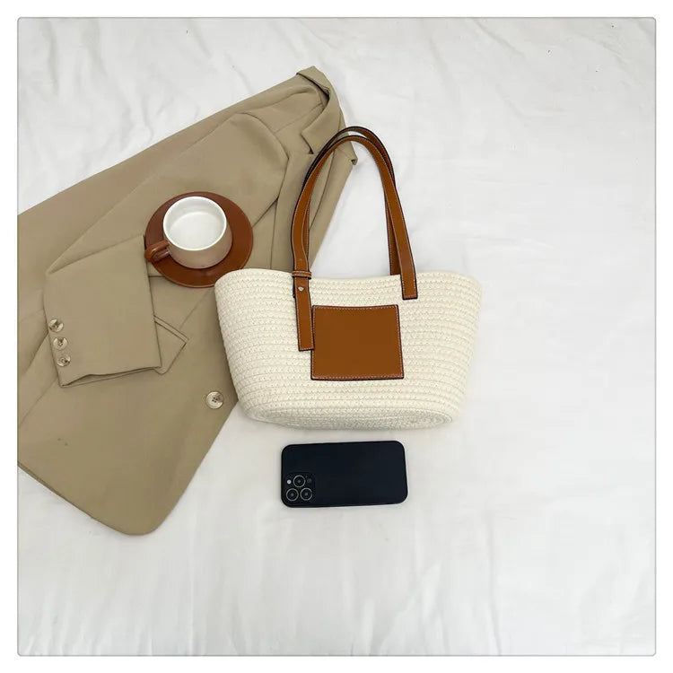 Large Capacity Beach Shoulder Bag Luxury Designer Wicker Rattan Straw Bags Weaving Women Tote Bags Ladies Travel Handbags