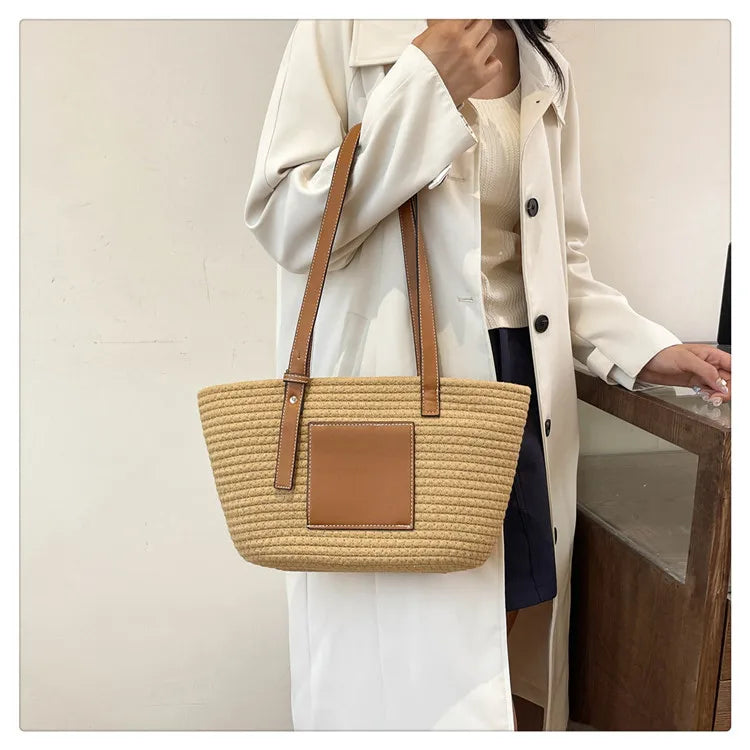Large Capacity Beach Shoulder Bag Luxury Designer Wicker Rattan Straw Bags Weaving Women Tote Bags Ladies Travel Handbags