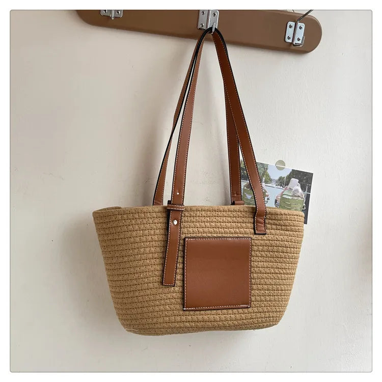 Large Capacity Beach Shoulder Bag Luxury Designer Wicker Rattan Straw Bags Weaving Women Tote Bags Ladies Travel Handbags