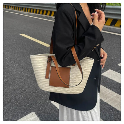 Large Capacity Beach Shoulder Bag Luxury Designer Wicker Rattan Straw Bags Weaving Women Tote Bags Ladies Travel Handbags