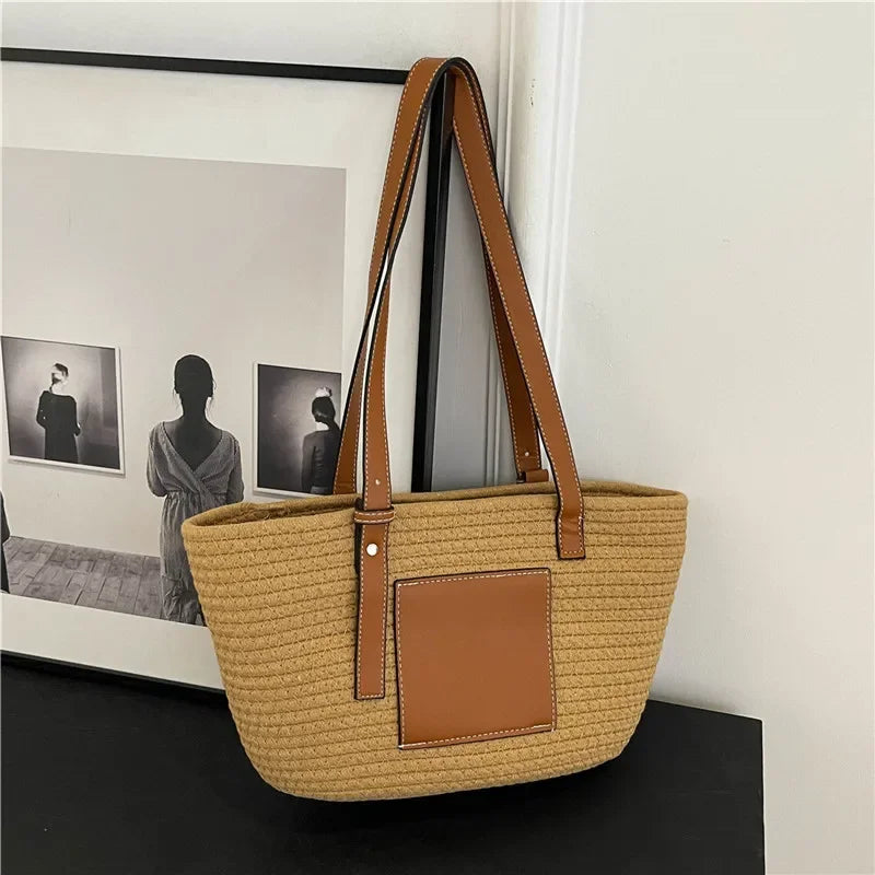 Large Capacity Beach Shoulder Bag Luxury Designer Wicker Rattan Straw Bags Weaving Women Tote Bags Ladies Travel Handbags
