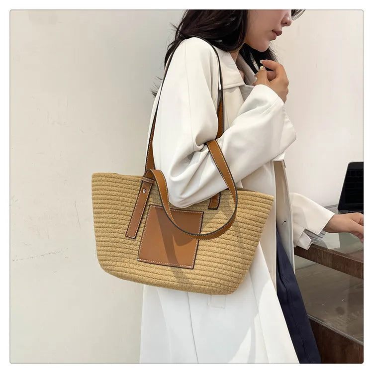 Large Capacity Beach Shoulder Bag Luxury Designer Wicker Rattan Straw Bags Weaving Women Tote Bags Ladies Travel Handbags