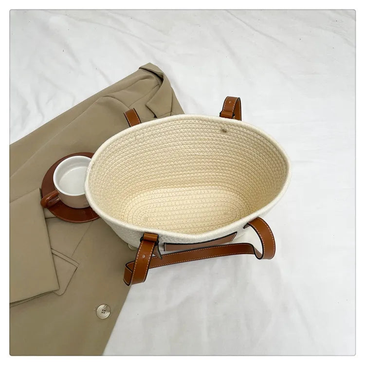 Large Capacity Beach Shoulder Bag Luxury Designer Wicker Rattan Straw Bags Weaving Women Tote Bags Ladies Travel Handbags