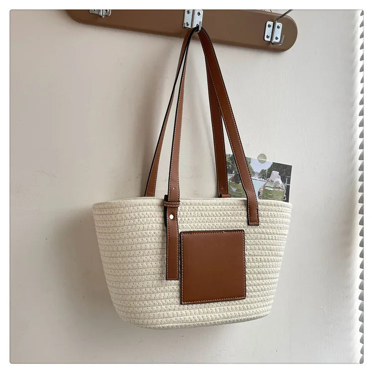 Large Capacity Beach Shoulder Bag Luxury Designer Wicker Rattan Straw Bags Weaving Women Tote Bags Ladies Travel Handbags