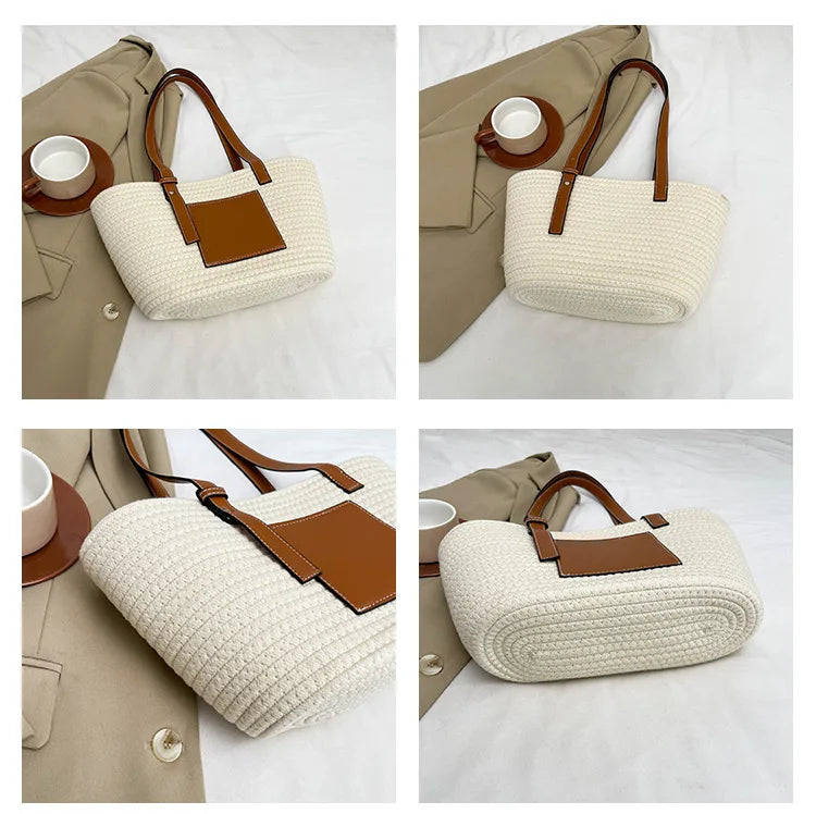 Large Capacity Beach Shoulder Bag Luxury Designer Wicker Rattan Straw Bags Weaving Women Tote Bags Ladies Travel Handbags