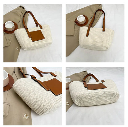 Large Capacity Beach Shoulder Bag Luxury Designer Wicker Rattan Straw Bags Weaving Women Tote Bags Ladies Travel Handbags