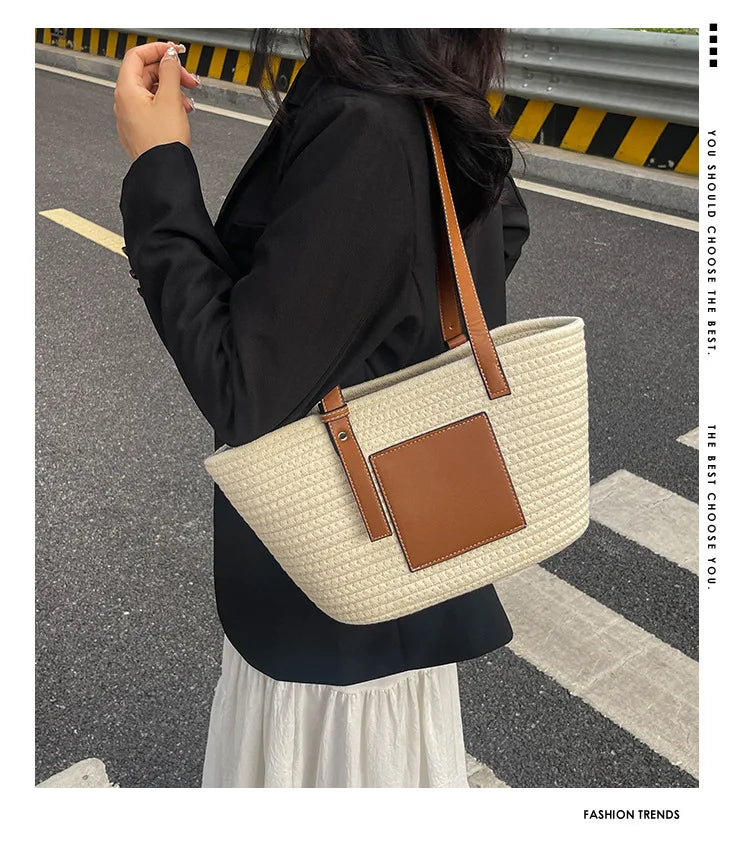 Large Capacity Beach Shoulder Bag Luxury Designer Wicker Rattan Straw Bags Weaving Women Tote Bags Ladies Travel Handbags