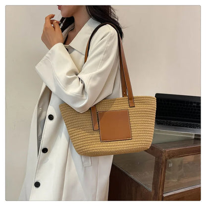 Large Capacity Beach Shoulder Bag Luxury Designer Wicker Rattan Straw Bags Weaving Women Tote Bags Ladies Travel Handbags