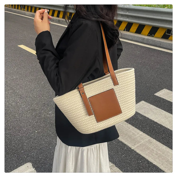 Large Capacity Beach Shoulder Bag Luxury Designer Wicker Rattan Straw Bags Weaving Women Tote Bags Ladies Travel Handbags