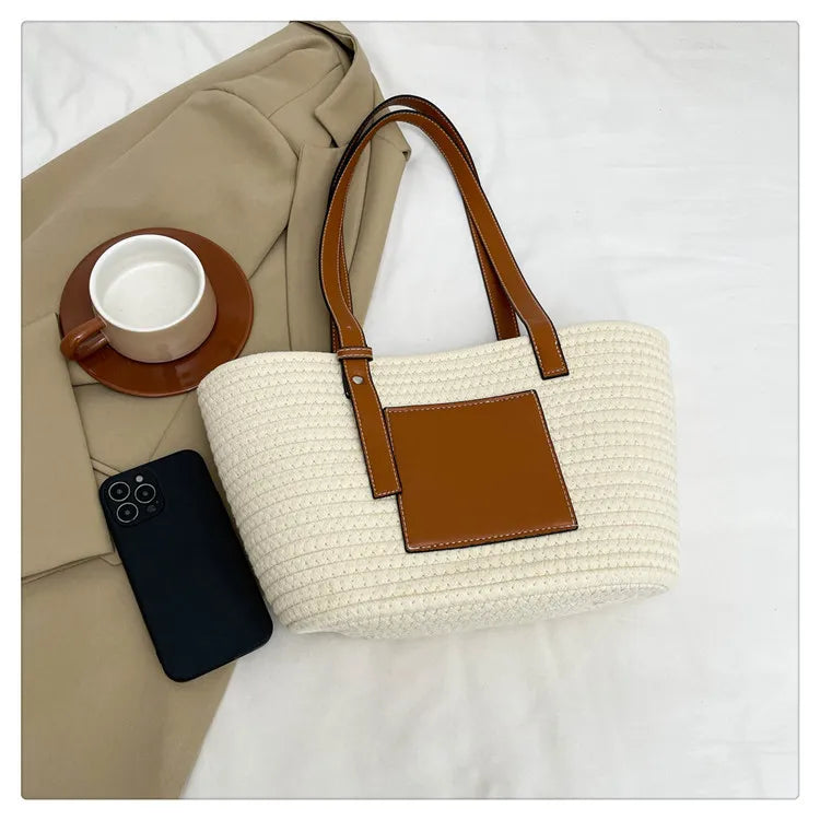 Large Capacity Beach Shoulder Bag Luxury Designer Wicker Rattan Straw Bags Weaving Women Tote Bags Ladies Travel Handbags