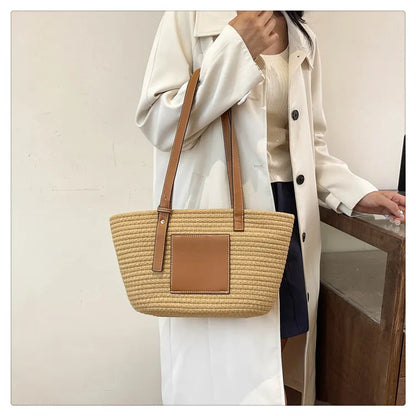 Large Capacity Beach Shoulder Bag Luxury Designer Wicker Rattan Straw Bags Weaving Women Tote Bags Ladies Travel Handbags