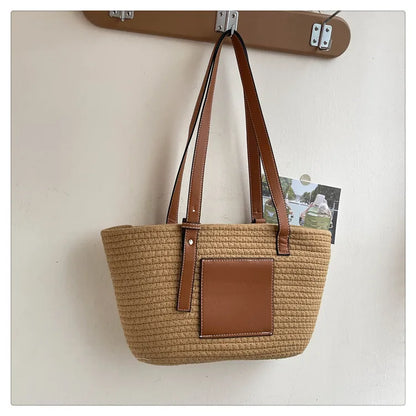 Large Capacity Beach Shoulder Bag Luxury Designer Wicker Rattan Straw Bags Weaving Women Tote Bags Ladies Travel Handbags
