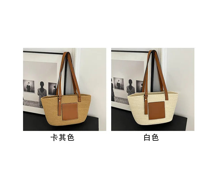 Large Capacity Beach Shoulder Bag Luxury Designer Wicker Rattan Straw Bags Weaving Women Tote Bags Ladies Travel Handbags